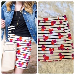 J. Crew White Black Striped Mini Skirt w/ Flowers